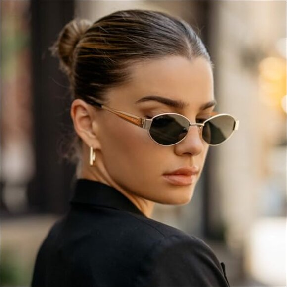 Stainless Steel Retro Oval Sunglasses, 90s Inspired Small Frame main image 4